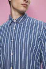 Men Esprit Ice Slim fit denim shirt with stripes Shirts XF4444716 - Image 3