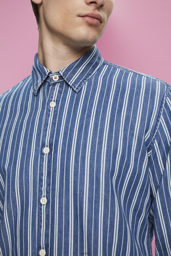 Men Esprit Ice Slim fit denim shirt with stripes Shirts XF4444716 - Image 3