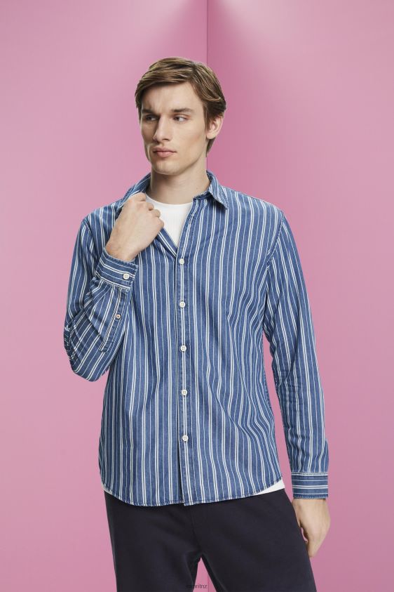 Men Esprit Ice Slim fit denim shirt with stripes Shirts XF4444716 - Image 1