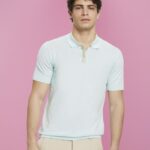 Men Esprit Light Aqua Green Blended TENCEL and sustainable cotton polo shirt Polos XF4444760