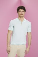 Men Esprit Light Aqua Green Blended TENCEL and sustainable cotton polo shirt Polos XF4444760