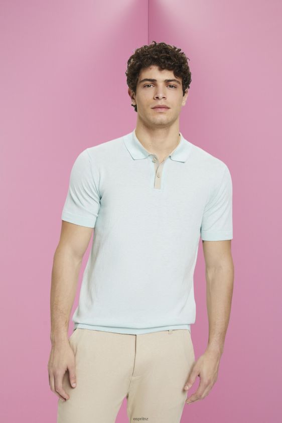 Men Esprit Light Aqua Green Blended TENCEL and sustainable cotton polo shirt Polos XF4444760 - Image 1