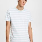 Men Esprit Light Aqua Green Striped crewneck T-shirt T-Shirts XF4444770