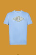 Men Esprit Light Blue Lavender Logo print cotton t-shirt T-Shirts XF4444627 - Image 5