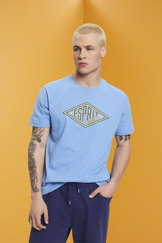 Men Esprit Light Blue Lavender Logo print cotton t-shirt T-Shirts XF4444627 - Image 1