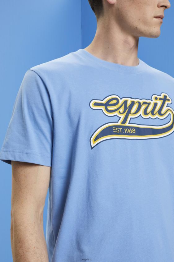 Men Esprit Light Blue Lavender Retro logo print cotton t-shirt T-Shirts XF4444632 - Image 3