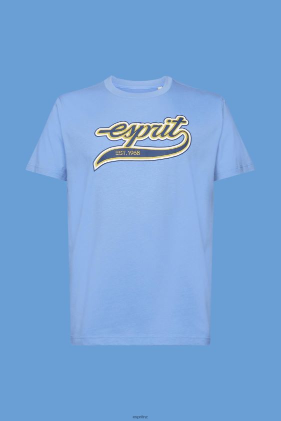Men Esprit Light Blue Lavender Retro logo print cotton t-shirt T-Shirts XF4444632 - Image 5