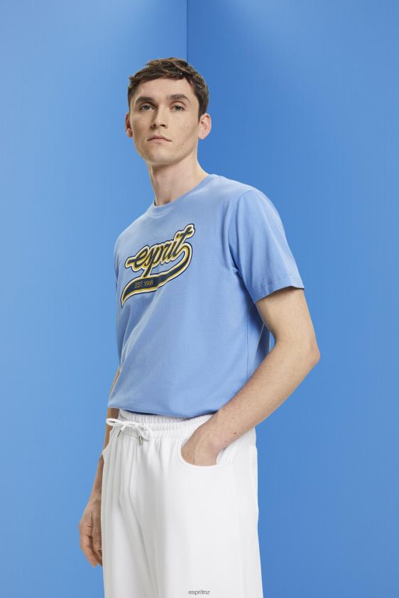 Men Esprit Light Blue Lavender Retro logo print cotton t-shirt T-Shirts XF4444632 - Image 1