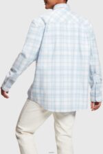 Men Esprit Light Blue Plaid flannel shirt Shirts XF4444791 - Image 3