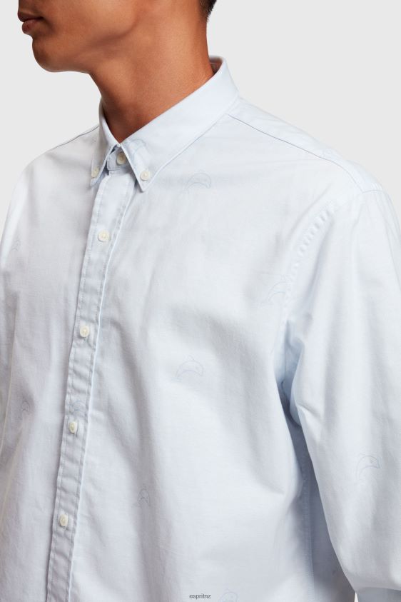 Men Esprit Light Blue Relaxed fit all-over print oxford shirt Shirts XF4444795 - Image 4