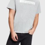 Men Esprit Light Grey Matte shine logo applique t-shirt T-Shirts XF4444615