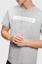 Men Esprit Light Grey Matte shine logo applique t-shirt T-Shirts XF4444615 - Image 3