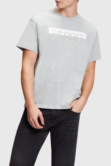 Men Esprit Light Grey Matte shine logo applique t-shirt T-Shirts XF4444615
