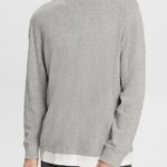 Men Esprit Light Grey Ribbed long sleeve top Long Sleeve XF4444817