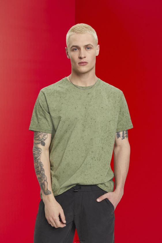 Men Esprit Light Khaki Washed-effect T-shirt T-Shirts XF4444752 - Image 1