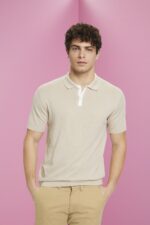 Men Esprit Light Taupe Blended TENCEL and sustainable cotton polo shirt Polos XF4444759