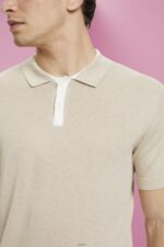 Men Esprit Light Taupe Blended TENCEL and sustainable cotton polo shirt Polos XF4444759 - Image 3