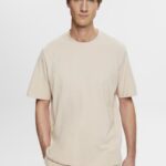 Men Esprit Light Taupe Cotton crewneck T-shirt T-Shirts XF4444722