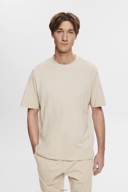 Men Esprit Light Taupe Cotton crewneck T-shirt T-Shirts XF4444722