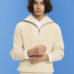 Men Esprit Light Taupe Half-zip knitted jumper Sweaters XF4444761