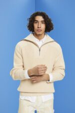 Men Esprit Light Taupe Half-zip knitted jumper Sweaters XF4444761