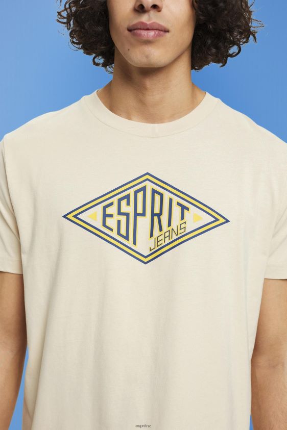 Men Esprit Light Taupe Logo print cotton t-shirt T-Shirts XF4444625 - Image 3