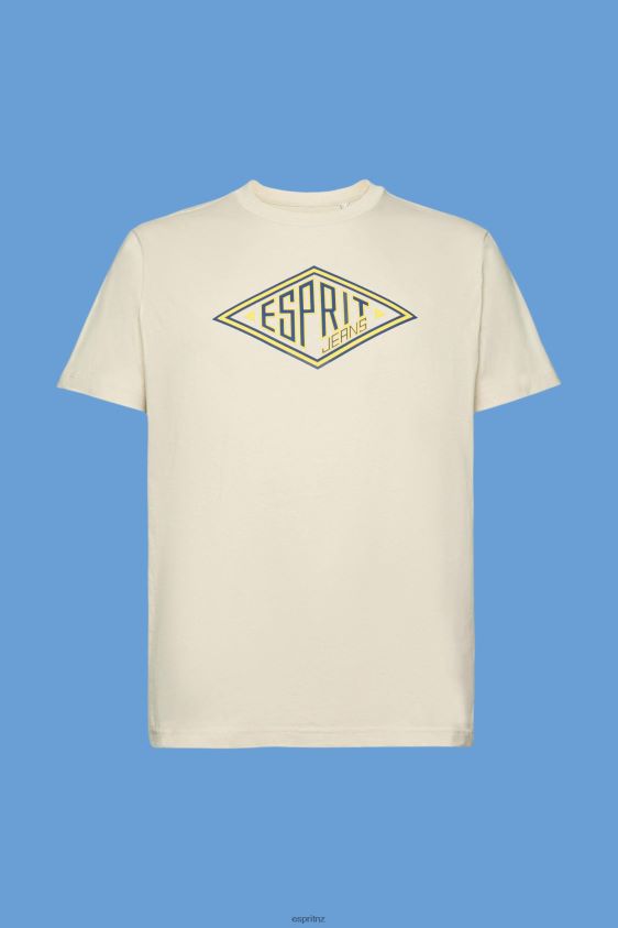 Men Esprit Light Taupe Logo print cotton t-shirt T-Shirts XF4444625 - Image 5