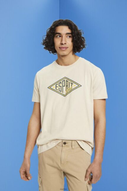 Men Esprit Light Taupe Logo print cotton t-shirt T-Shirts XF4444625