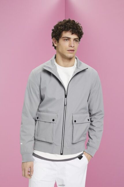 Men Esprit Medium Grey Herringbone softshell jacket Jackets XF4444729