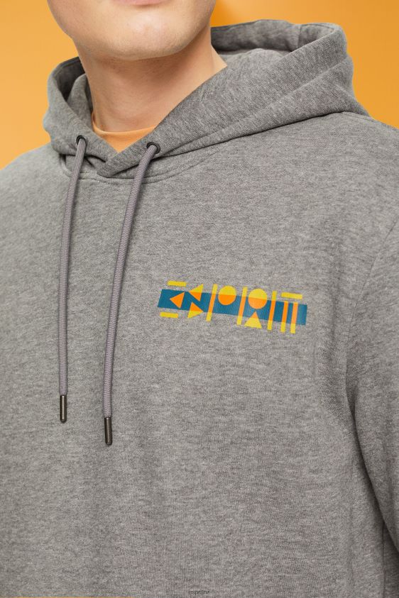 Men Esprit Medium Grey Melange hoodie with small logo print Sweatshirts & Hoodies XF4444826 - Image 3