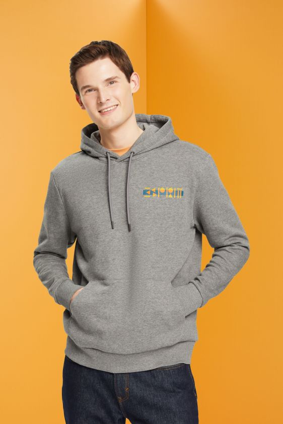 Men Esprit Medium Grey Melange hoodie with small logo print Sweatshirts & Hoodies XF4444826 - Image 1