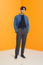 Men Esprit Medium Grey Pinstripe trousers with drawstring waistband Trousers & Pants XF4444815 - Image 2