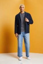 Men Esprit Navy Cotton-Twill Blazer Jacket Jackets XF4444621 - Image 2