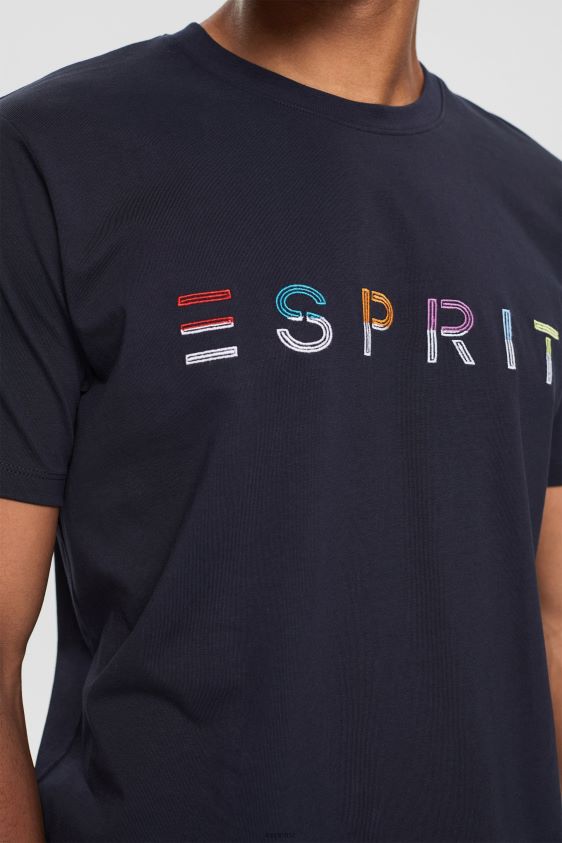Men Esprit Navy Jersey T-shirt with an embroidered logo T-Shirts XF4444917 - Image 3