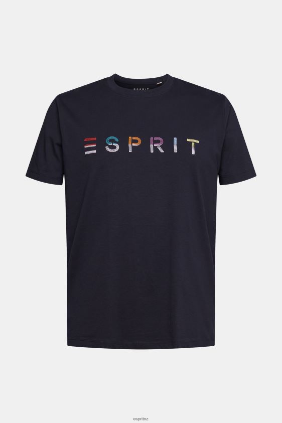 Men Esprit Navy Jersey T-shirt with an embroidered logo T-Shirts XF4444917 - Image 5