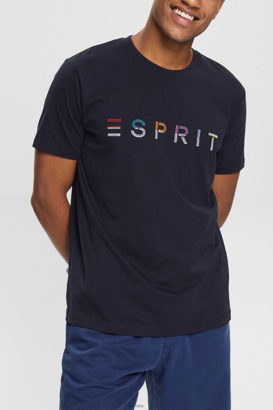 Men Esprit Navy Jersey T-shirt with an embroidered logo T-Shirts XF4444917 - Image 1
