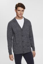 Men Esprit Navy Knitted cardigan with buttons Sweaters XF4444698