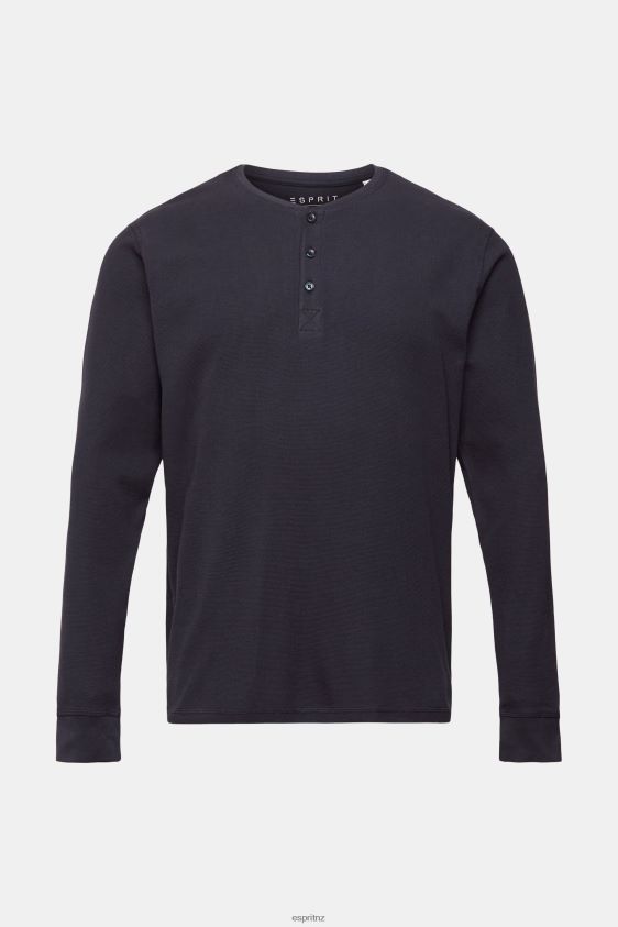 Men Esprit Navy Long sleeve waffle pique top, 100% cotton Long Sleeve XF4444822 - Image 5