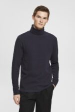 Men Esprit Navy Long-sleeved waffle pique top, 100% cotton Long Sleeve XF4444695