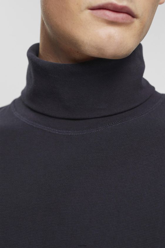 Men Esprit Navy Long-sleeved waffle pique top, 100% cotton Long Sleeve XF4444695 - Image 3