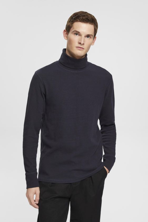 Men Esprit Navy Long-sleeved waffle pique top, 100% cotton Long Sleeve XF4444695 - Image 1