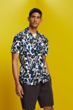 Men Esprit Navy Patterned short sleeve shirt, 100% cotton Shirts XF4444613