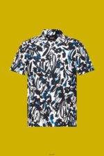 Men Esprit Navy Patterned short sleeve shirt, 100% cotton Shirts XF4444613 - Image 5