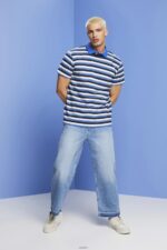 Men Esprit Navy Striped jersey t-shirt, 100% cotton T-Shirts XF4444736 - Image 2