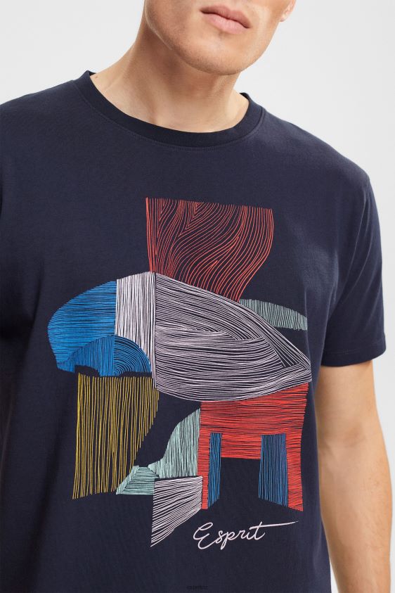 Men Esprit Navy Sustainable cotton illustration t-shirt T-Shirts XF4444940 - Image 3