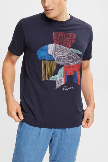 Men Esprit Navy Sustainable cotton illustration t-shirt T-Shirts XF4444940