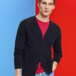 Men Esprit Navy V-neck sustainable cotton cardigan Sweaters XF4444776