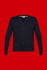 Men Esprit Navy V-neck sustainable cotton cardigan Sweaters XF4444776 - Image 5