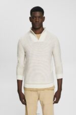 Men Esprit Off White Half-zip knit jumper with colourful stripes Sweaters XF4444727