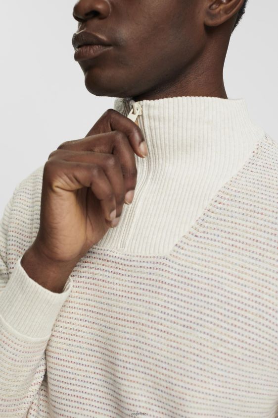 Men Esprit Off White Half-zip knit jumper with colourful stripes Sweaters XF4444727 - Image 3